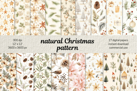 Download Natural Christmas Digital Paper Bundle - Natural Collection