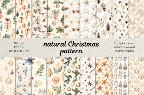 Download NATURAL CHRISTMAS DIGITAL PAPER BUNDLE - Natural Collection